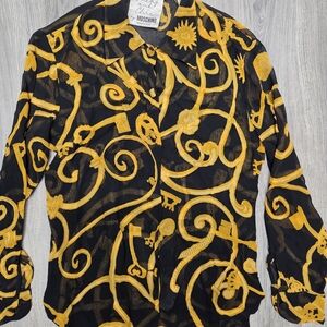 Moschino Black Shirt with Vibrant Gold Swirls